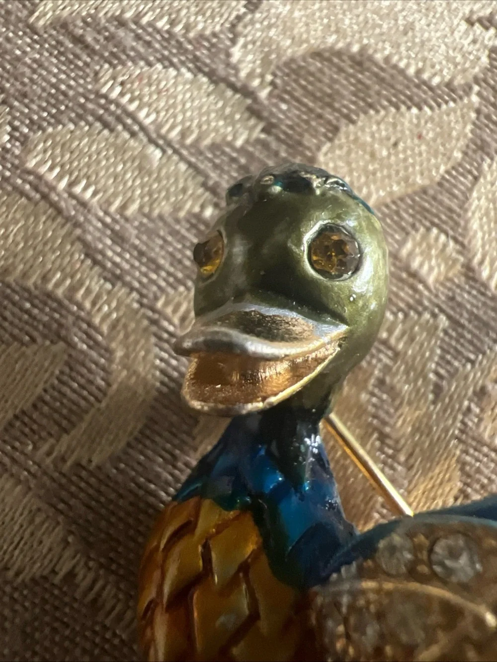Vintage Enamel And Gold Tone Duck Brooch Pin Bird Brooch Rhinestone Duck Brooch